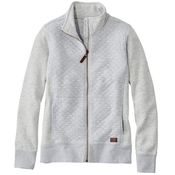 L.L. Bean Women's Quilted Full-Zip Sweatshirt Jacket | Light Gray Heather - Picture 2 of 11